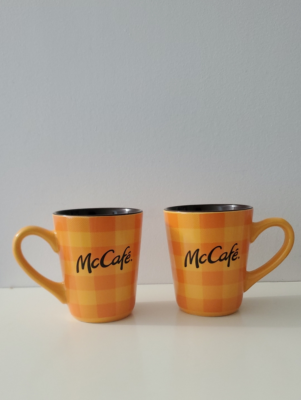 McCafe Orange Plaid Coffee Mugs 12 oz. Set Of 2